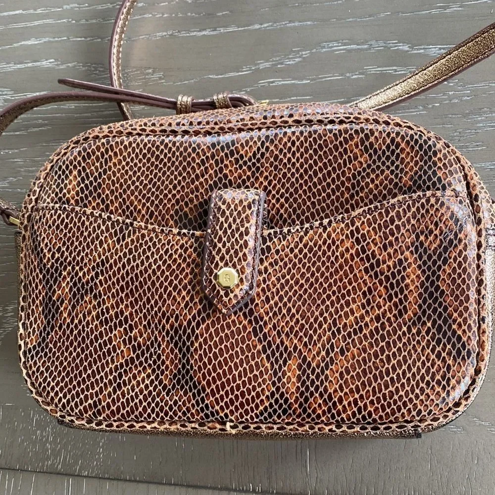 G.I.L.I Women’s Snake Print Leather Gold Rose Crossbody Bag Purse and Wallet Set